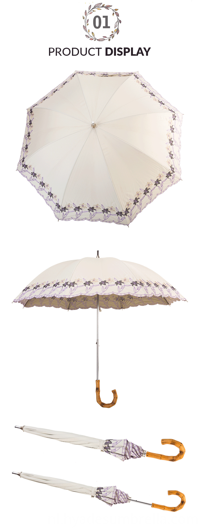 Oem Flower Embroidery Women S Straight Umbrella Oem Flower Embroidery Women S Straight Umbrella
